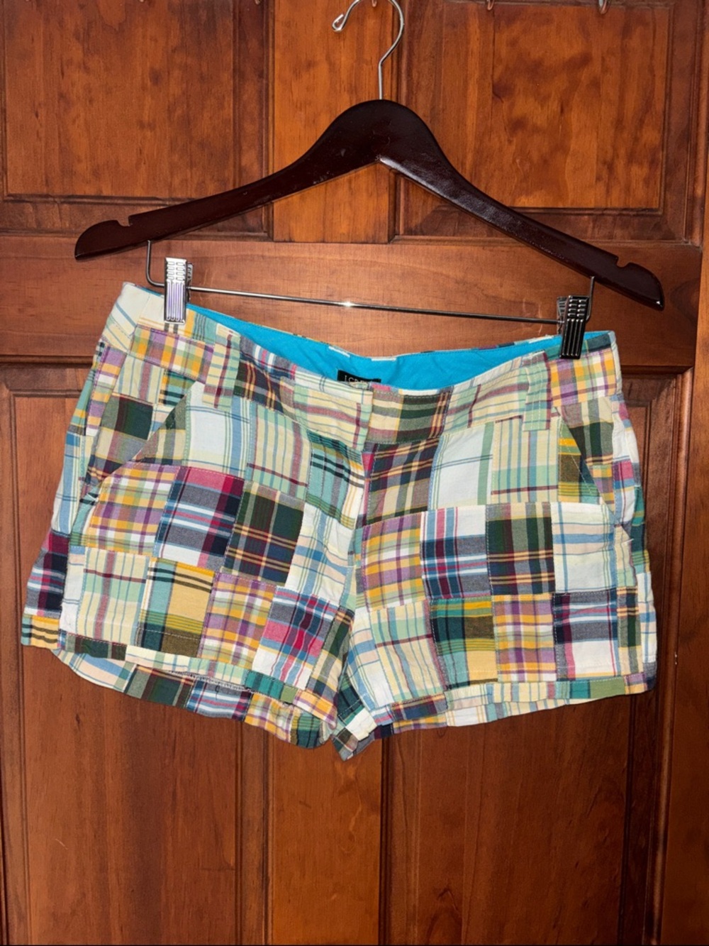 J. Crew City Fit Patchwork Plaid Cotton Blend Women's Shorts in Multicolor